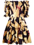 Dolce & Gabbana Off-shoulder Pasta Print Dress, Women's, Size: 46, Black, Cotton