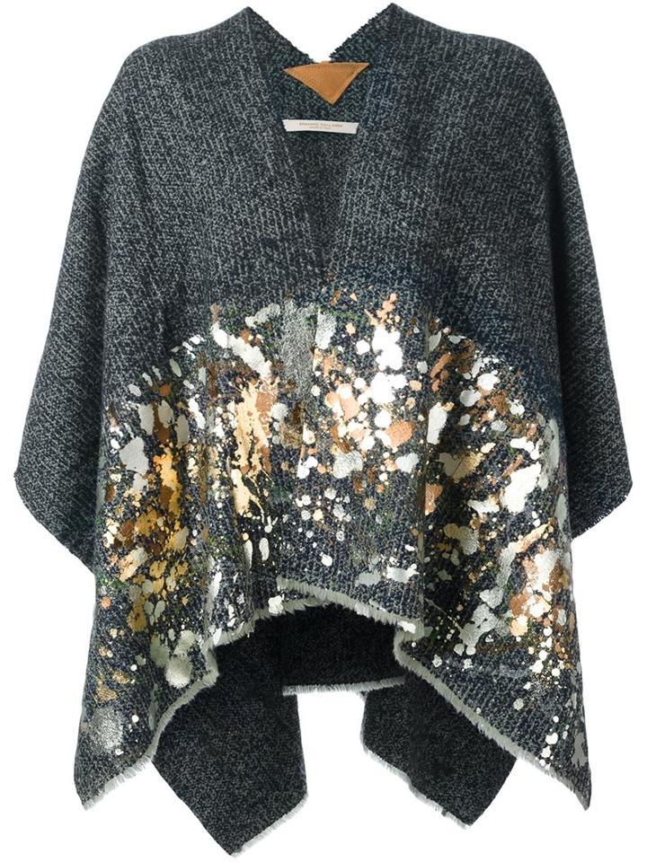 Ermanno Gallamini Metallic (grey) Detailing Poncho, Women's, Virgin Wool
