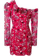 Self-portrait Print One-shoulder Dress - Red