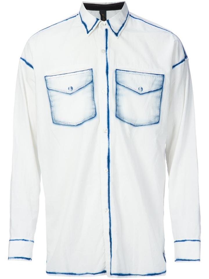 Mihara Yasuhiro Printed Chest Pocket Shirt, Men's, Size: 46, White, Cotton