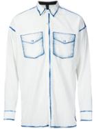 Mihara Yasuhiro Printed Chest Pocket Shirt, Men's, Size: 46, White, Cotton