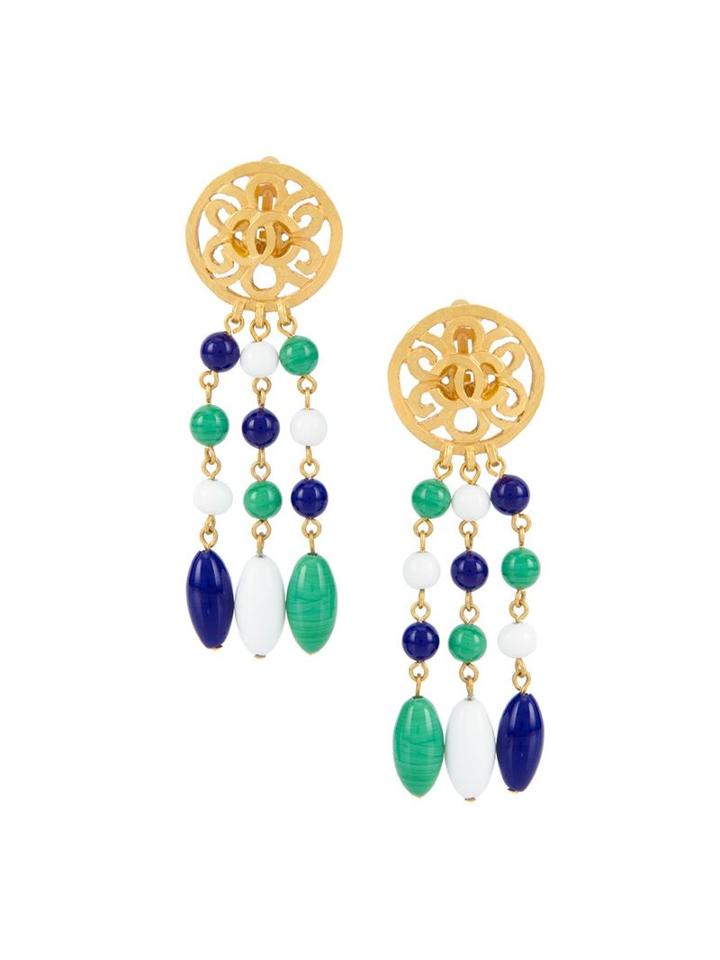 Chanel Vintage Cc Logo Beaded Clip-on Earrings