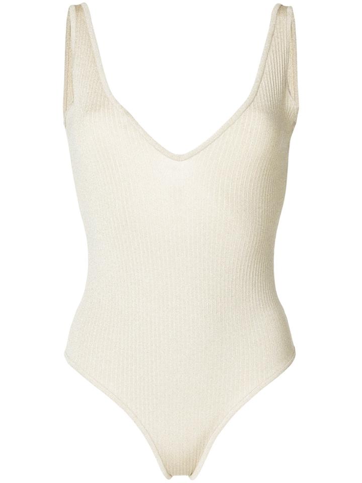 Mrz Deep V-neck Bodysuit - Nude & Neutrals