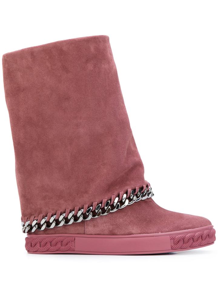 Casadei Concealed Platform Chain Boots - Pink & Purple