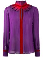 Capucci Ruffle Neck Shirt, Women's, Size: 40, Pink/purple, Silk/polyester