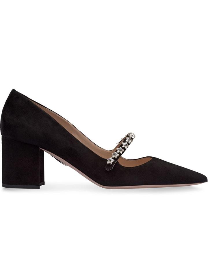 Miu Miu Suede Mary Jane Pumps - Black