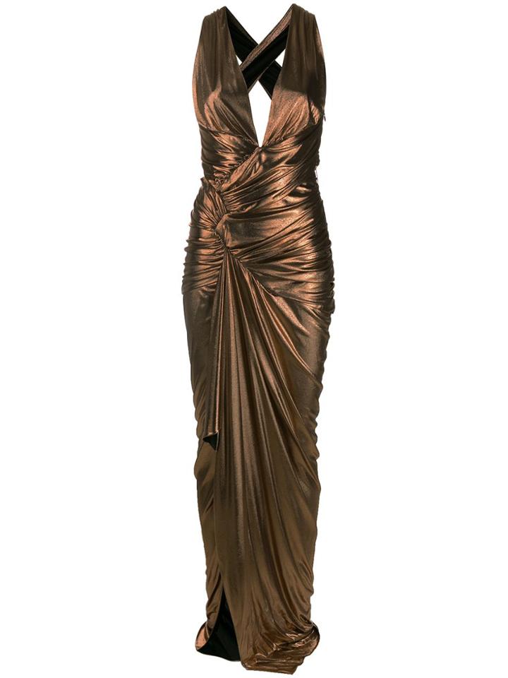 Alexandre Vauthier Draped Lamé Gown - Brown
