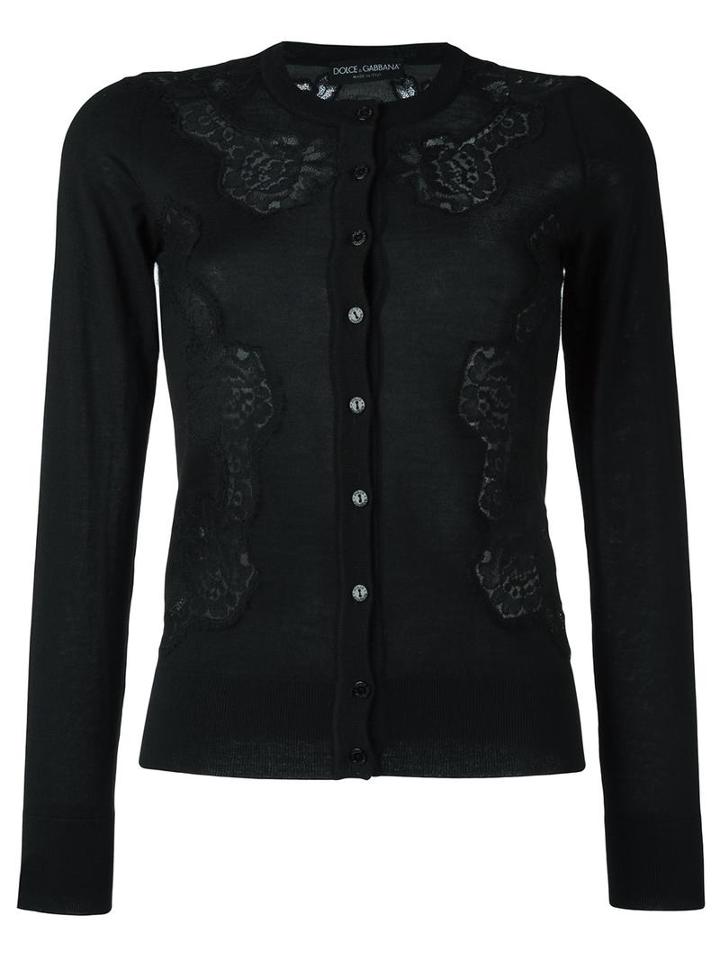 Dolce & Gabbana Lace Detail Cardigan, Women's, Size: 44, Black, Cashmere/silk/cotton/nylon
