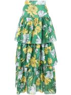 Alexis Tiered Floral Print Maxi Skirt - Green