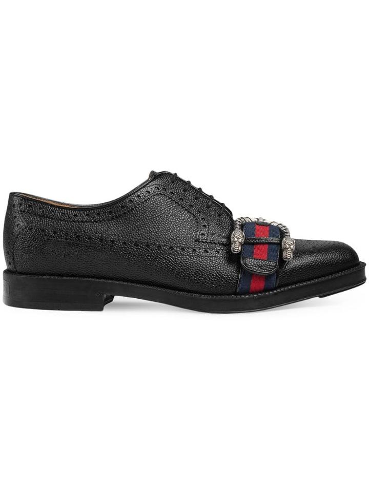Gucci Leather Brogue Shoe With Web - Black