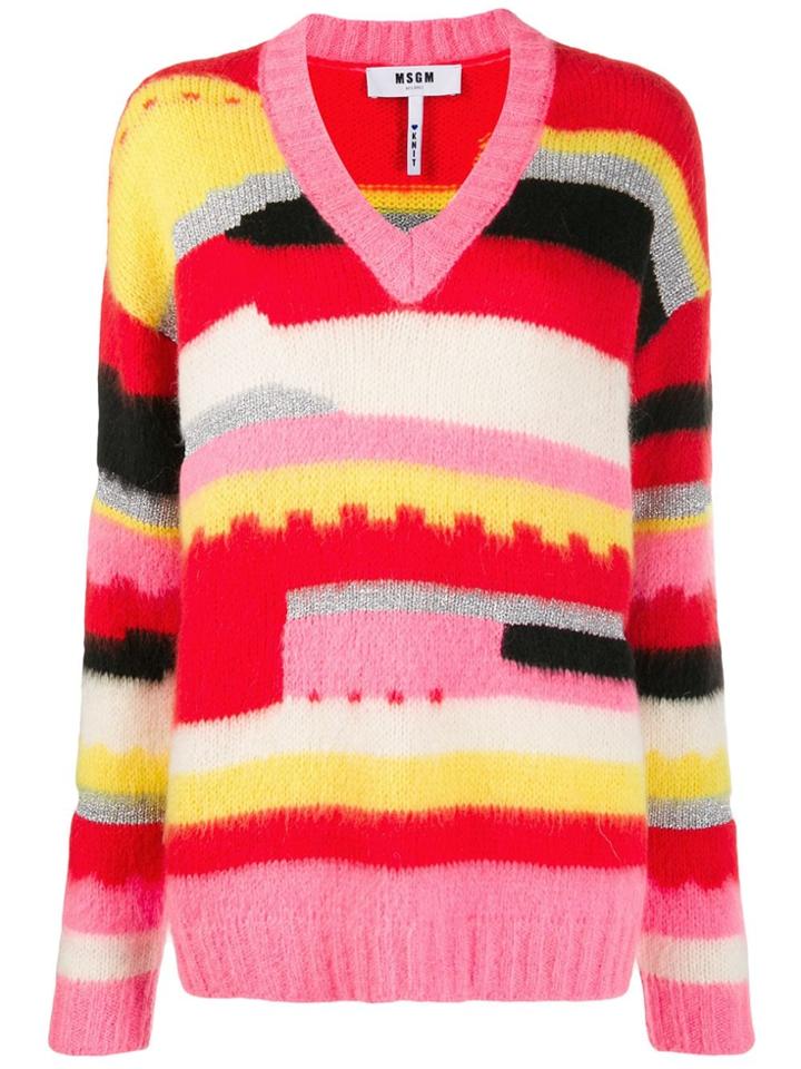 Msgm Graphic Print V-neck Jumper - Yellow