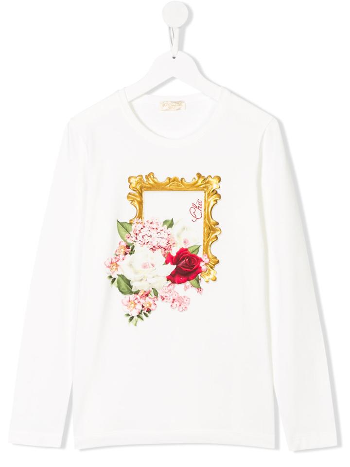 Monnalisa Chic Floral Print Longsleeved T-shirt A - White