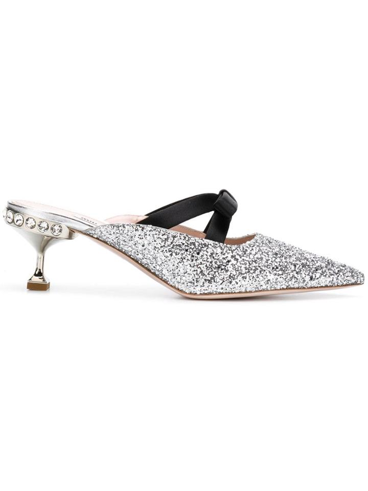 Miu Miu Embellished Pointed Mules - Metallic