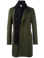 Sacai Layered Single Breasted Coat, Men's, Size: 3, Green, Nylon/polyester/cupro/wool