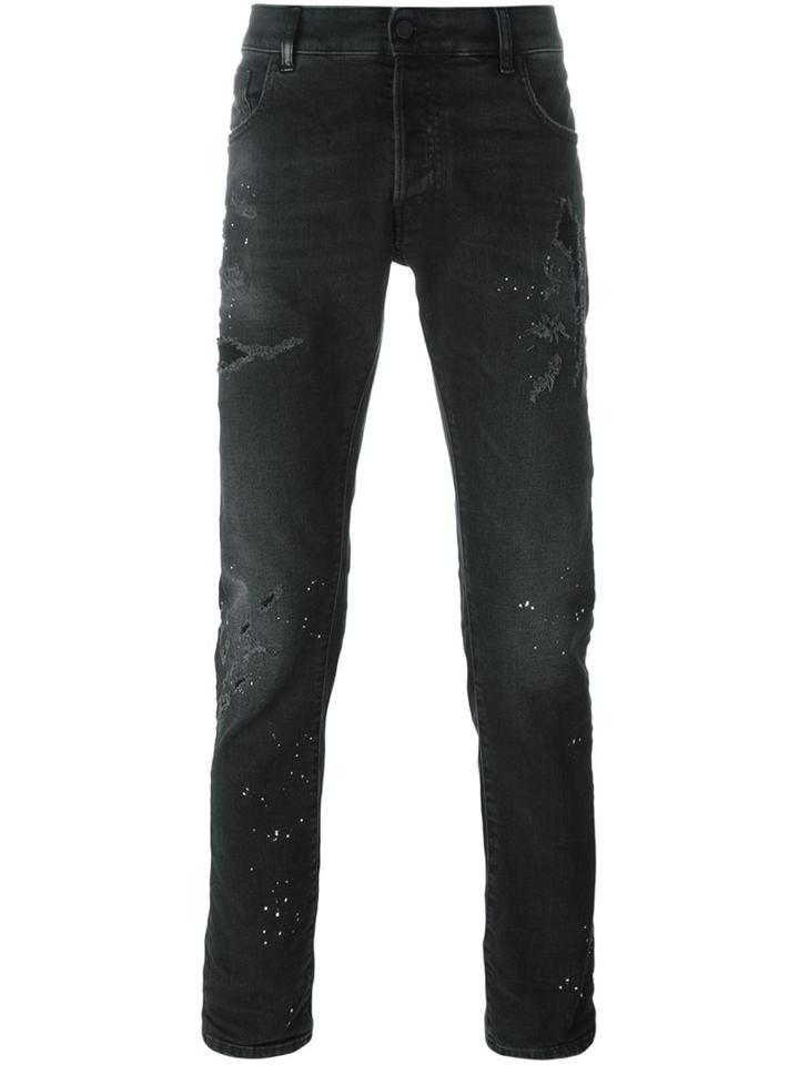 Marcelo Burlon County Of Milan Distressed Jeans, Men's, Size: 33, Black, Cotton/polyester/spandex/elastane