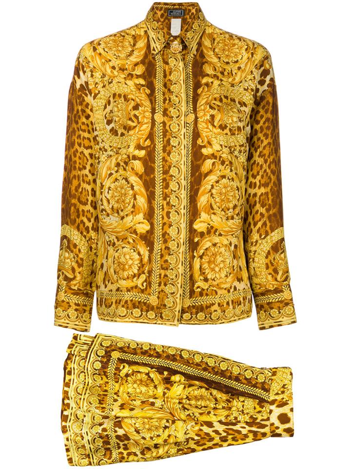 Versace Vintage Baroque Print Skirt Suit - Yellow & Orange