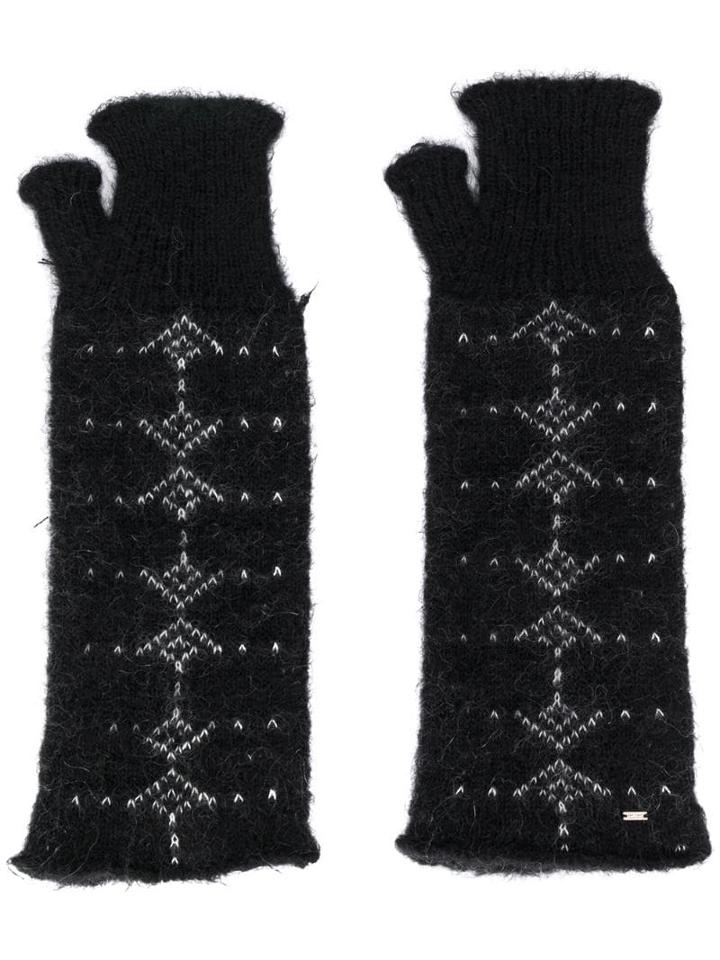 Saint Laurent Arrow Pattern Knitted Mittens - Black
