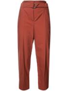 Brunello Cucinelli Tapered Cropped Trousers, Women's, Size: 46, Red, Cotton/polyamide