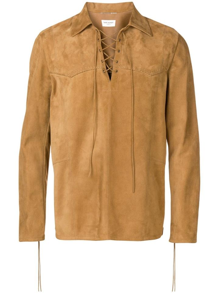 Saint Laurent Lace-up Shirt Jacket - Brown