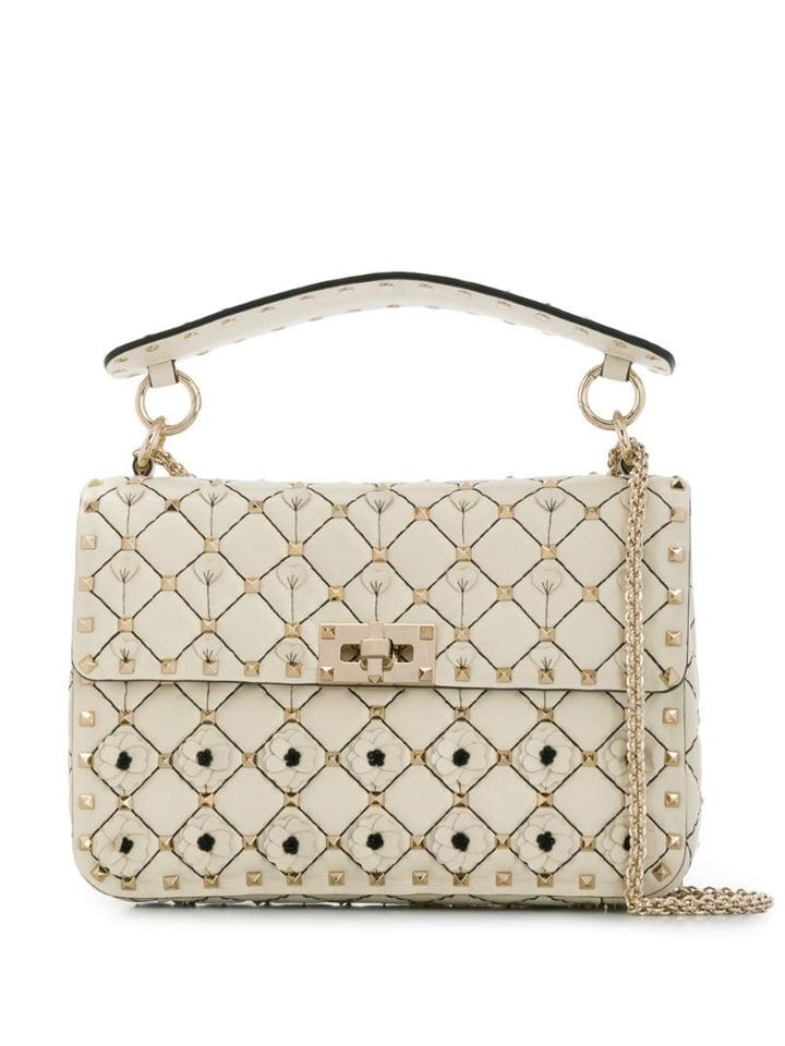 Valentino Valentino Garavani Rockstud Spike Floral Tote - Neutrals