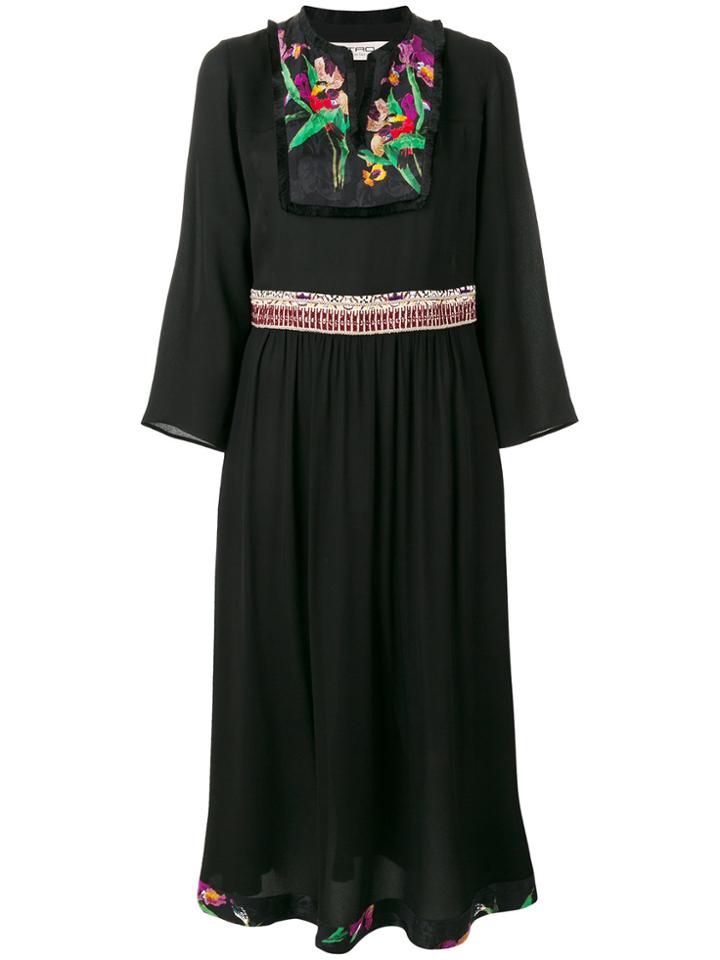 Etro Floral Print Pleated Trim Dress - Black