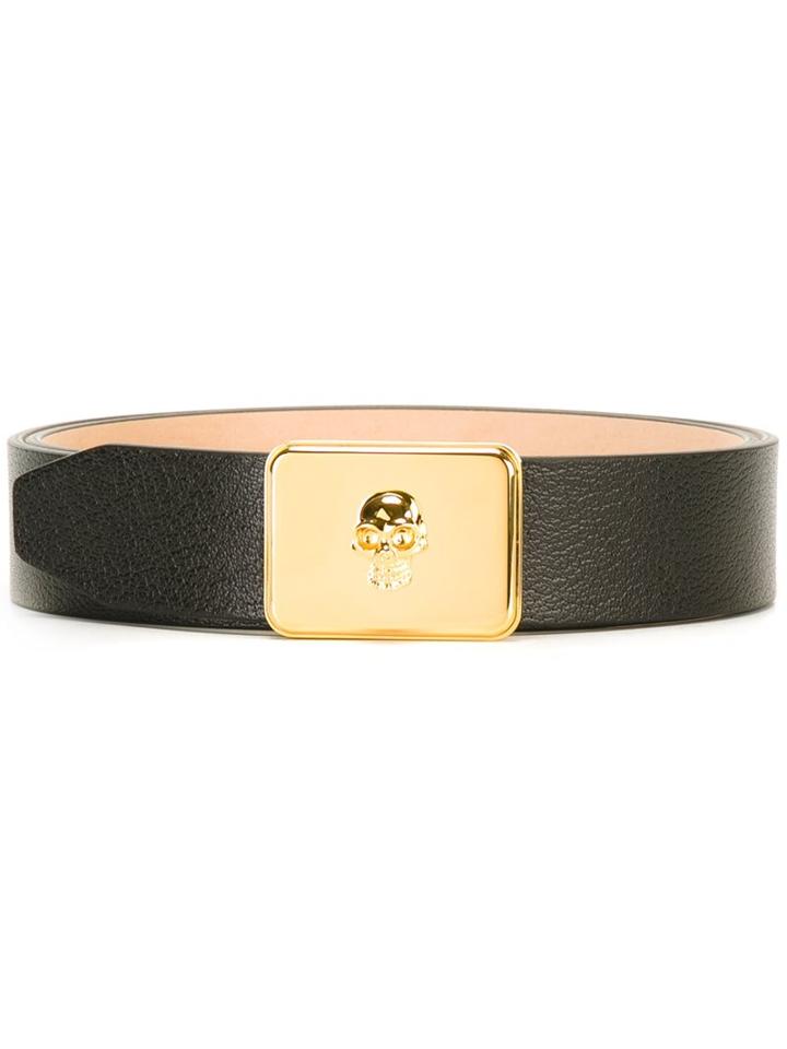 Alexander Mcqueen Skull Buckle Belt, Men's, Size: 100, Black, Leather/metal