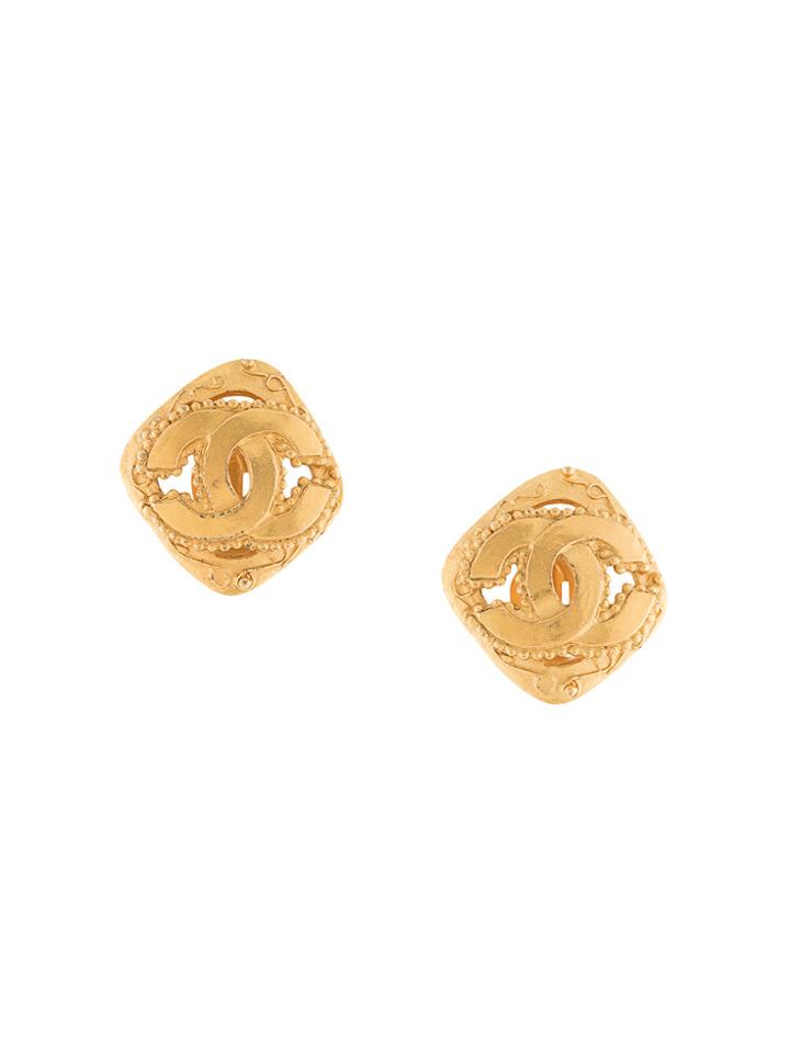 Chanel Vintage Diamond Shape Earrings - Metallic