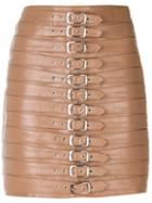 Manokhi - Belt Embellished Short Skirt - Women - Leather/polyester/viscose - 38, Nude/neutrals, Leather/polyester/viscose
