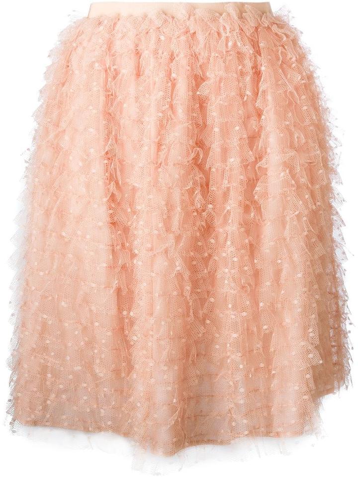 Red Valentino Embroidered Tulle Ruffled Skirt