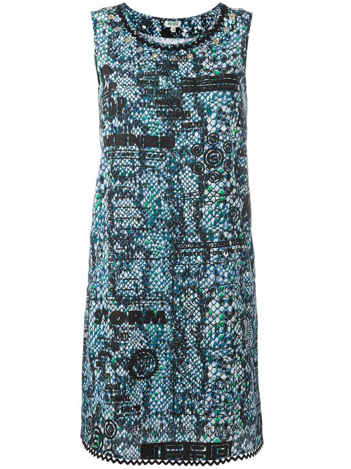 Kenzo Snakeskin Effect Shift Dress, Women's, Size: 34, Black, Viscose