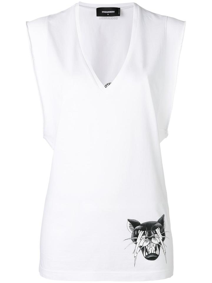 Dsquared2 Cat Print Tank Top, Women's, Size: Small, White, Cotton