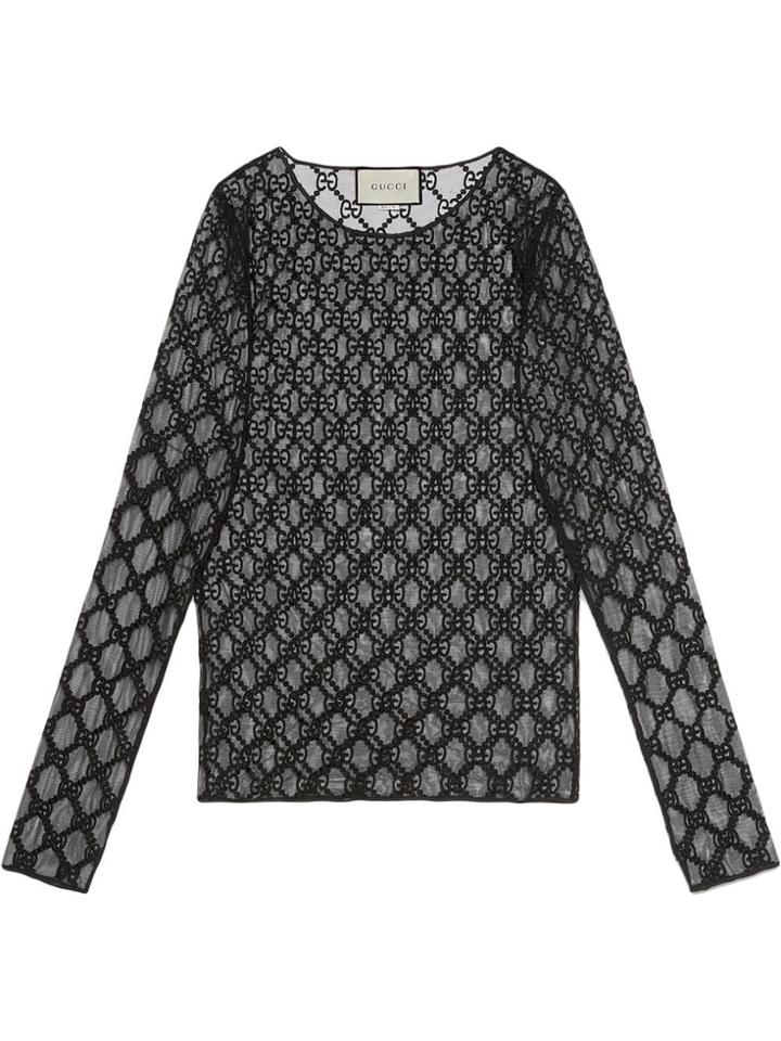 Gucci Gg Embroidered Tulle T-shirt - Black