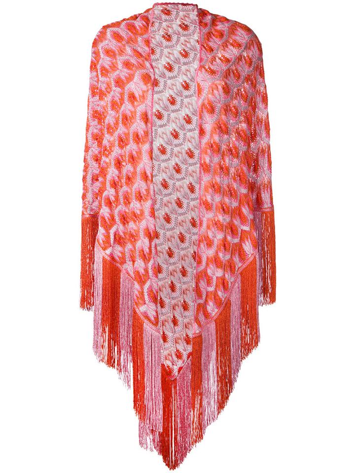 Missoni - Patterned Tassel Cape - Women - Viscose/polyester/cupro - One Size, Red, Viscose/polyester/cupro