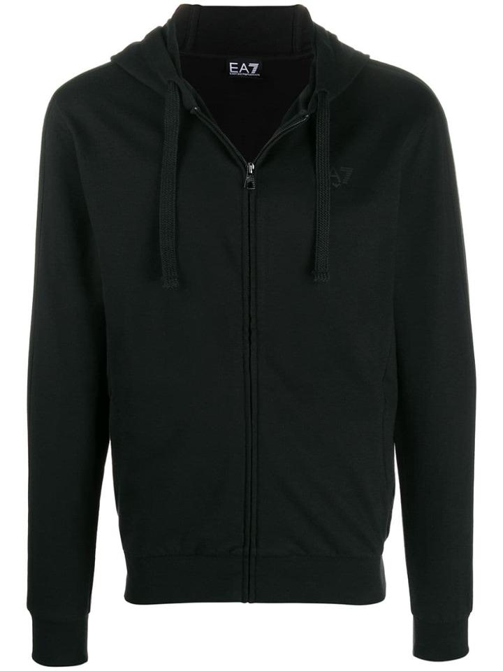 Ea7 Emporio Armani Logo Stamp Hoodie Jacket - Black