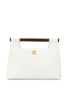 Chanel Pre-owned Quilted Wooden Handle Hand Bag - White