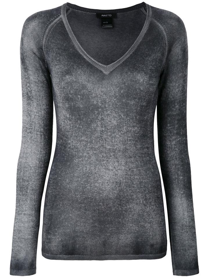 Avant Toi - V Neck Top - Women - Cashmere/silk - L, Blue, Cashmere/silk