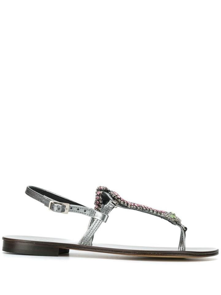 Emanuela Caruso Embellished Snake Strap Sandals - Grey