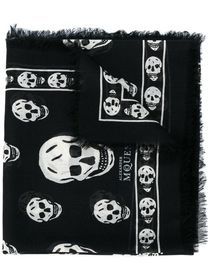 Alexander Mcqueen Black & White Skull Print Scarf