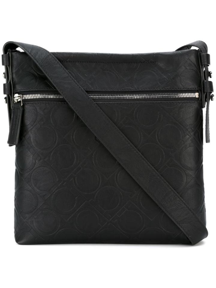 Salvatore Ferragamo Gancio Embossed Crossbody Bag, Women's, Black, Calf Leather