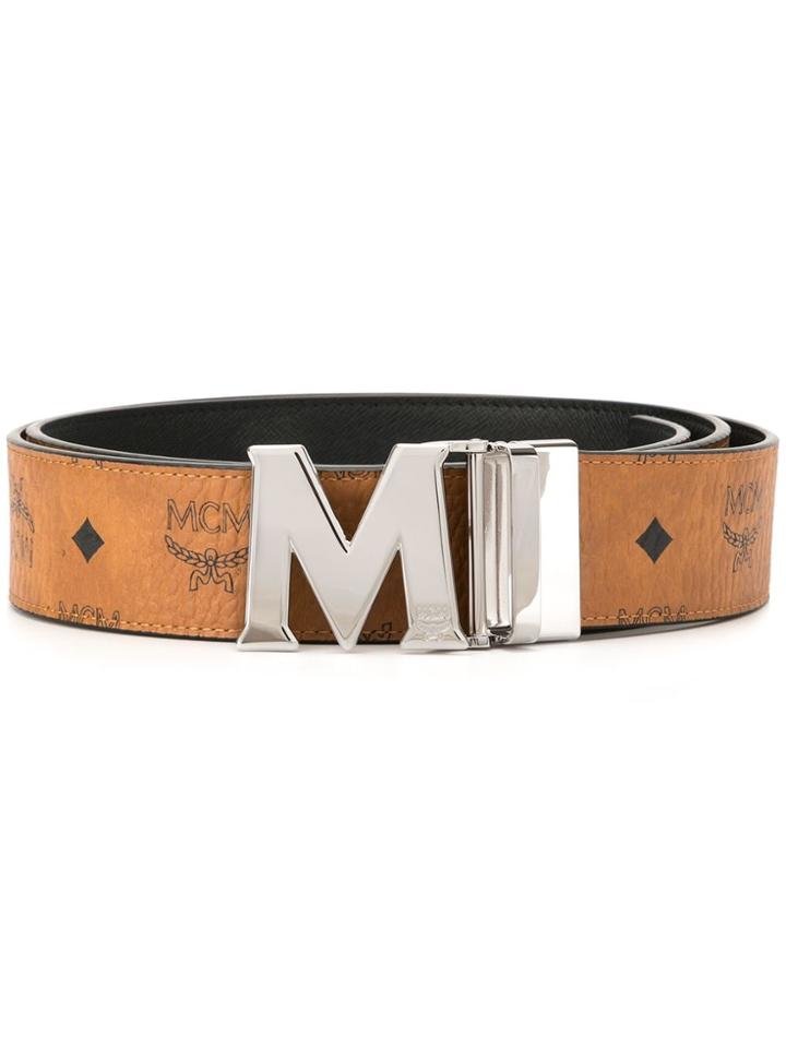 Mcm Branded Buckle Belt - Brown