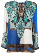 Etro Pleated Blouse, Women's, Size: 42, Blue, Silk