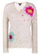 Avant Toi Needled-flower V-neck Jumper - Neutrals