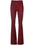 Mm6 Maison Margiela - Zebra Stripe Printed Flared Trousers - Women - Spandex/elastane/viscose - S, Red, Spandex/elastane/viscose
