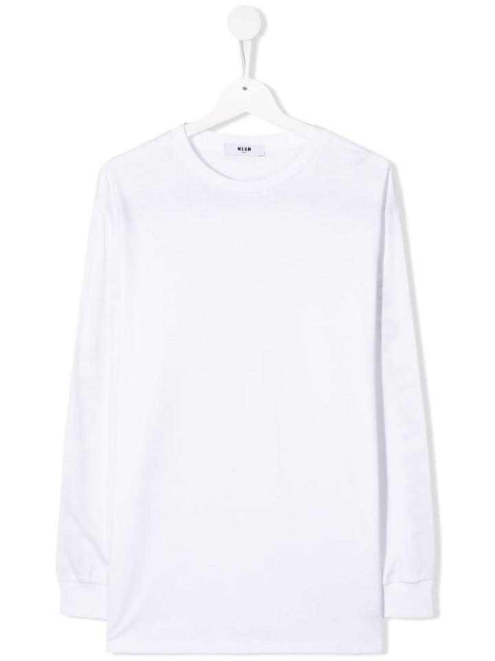 Msgm Kids Teen Logo Print Jersey Top - White