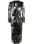 Balmain Printed Belted Trench - Black