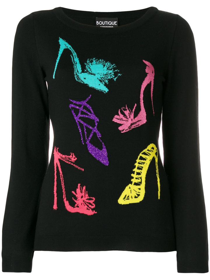 Boutique Moschino - Intarsia Stiletto Jumper - Women - Polyamide/polyester/acetate/wool - 44, Black, Polyamide/polyester/acetate/wool