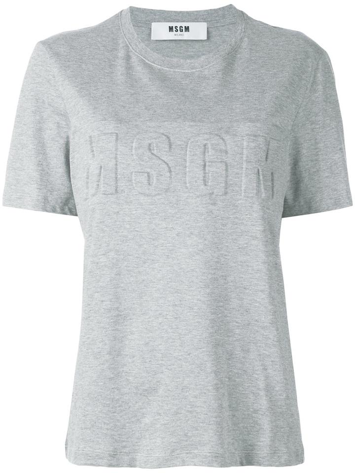 Msgm - Embossed Logo T-shirt - Women - Cotton - Xs, Grey, Cotton