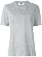 Msgm - Embossed Logo T-shirt - Women - Cotton - Xs, Grey, Cotton