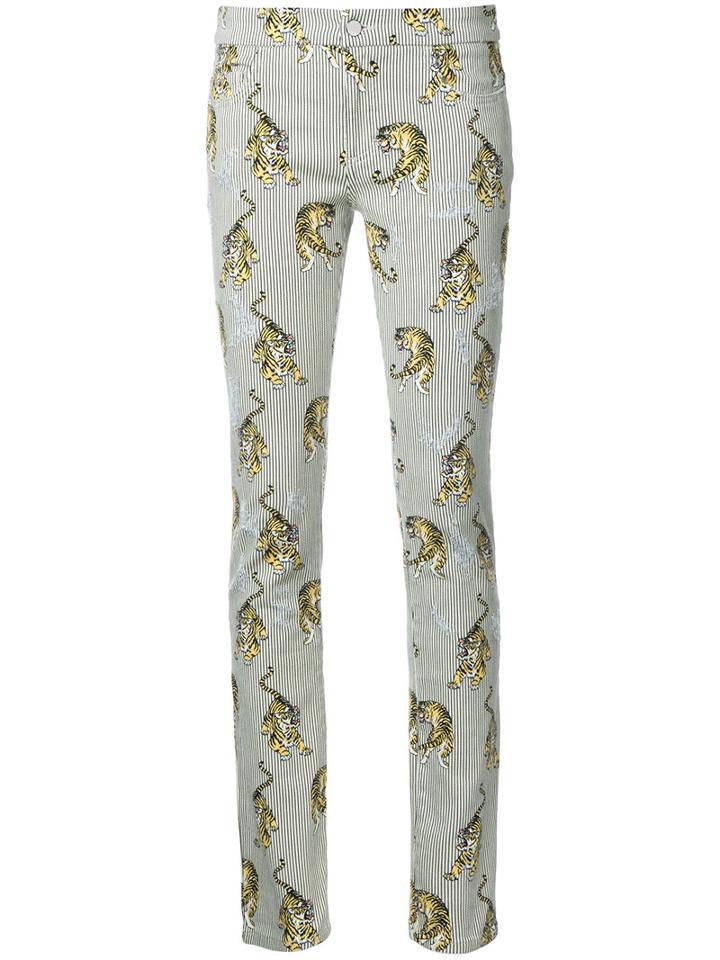 Giamba Tiger Print Trousers, Women's, Size: 40, White, Cotton