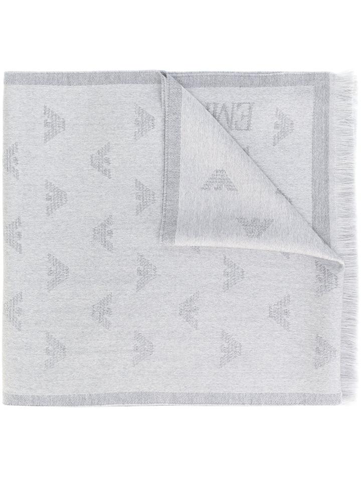 Emporio Armani - Jacquard Logo Scarf - Men - Wool - One Size, Grey, Wool